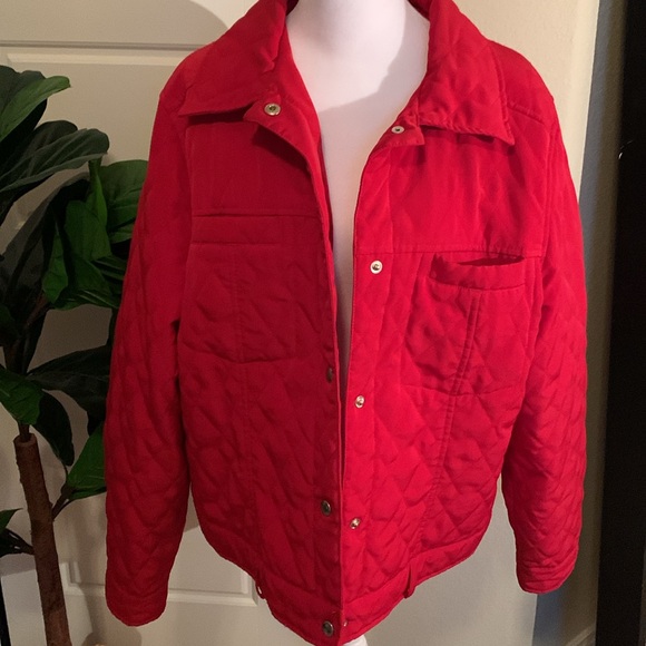 XL red quilted spring jacket with tan linning - Picture 2 of 9